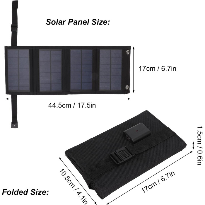 Сонячні батареї, портативна електростанція з чорного полікремнію, складний USB-зарядний пристрій для сонячної панелі 20 Вт 5 В, портативне та мобільне джерело живлення для кемпінгу та відпочинку на природі