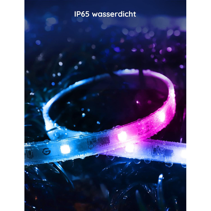 Зовнішня світлодіодна стрічка Govee 20 м, водонепроникна IP65, працює з Alexa, керування програмою, світлодіодна стрічка RGBIC із керуванням сегментами, зміна кольору, синхронізація музики, для даху, балкона, саду, зовнішнього оздоблення
