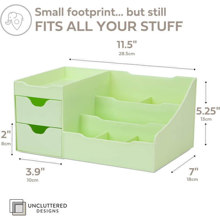 Органайзер для макіяжу UNCLUTTERED DESIGNS з шухлядами (2 шухляди, зелений) 2 шухляди зелений