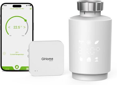 GHome Smart Radiator Thermostat with Gateway, Bluetooth Connection App Control, Energy Efficient, Intelligent Temperature Control, Schedule, Compatible with Alexa, Google Assistant, Hub Requirement, GHome Smart Radiator Thermostat with Gateway, Bluetooth 