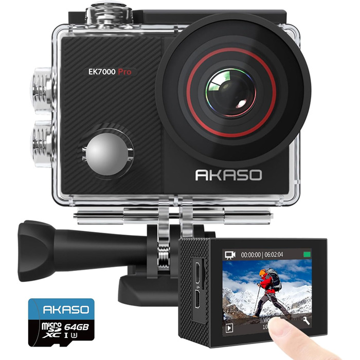 З картою памяті microSDXC на 64 ГБ, 7000 Pro Action Cam 4K30FPS 20MP