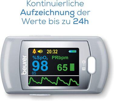 Пульсоксиметр Beurer PO 80, вимірювання насичення крові киснем (SpO) і частоти серцевих скорочень (пульсу), 24-годинний безперервний запис, програмне забезпечення 'beurer SpO Assistant', функція сигналу
