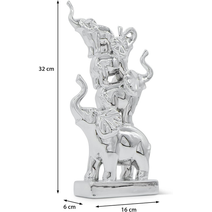 Скульптура слона FeinKnick Сімейна згуртованість з полірованого срібла - декоративна фігурка слона як символ сім'ї та команди - прикраса з кераміки висотою 32 см - декоративна фігурка сім'ї слонів у вітальні