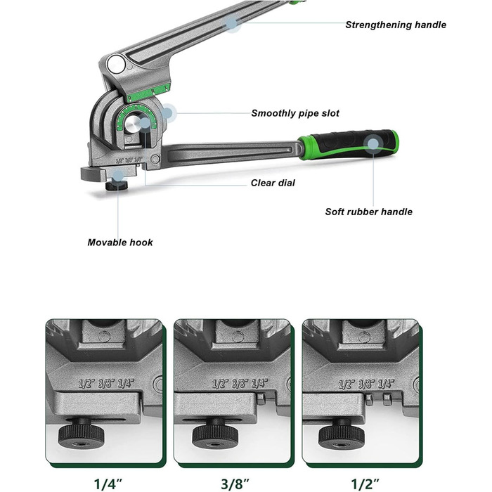 Трубогиб 3 в 1, мідний трубогиб на 180 градусів 1/4 3/8 1/2 дюйма, мідно-алюмінієвий трубогиб з зовнішнім діаметром для ремонту холодильних установок ОВіК