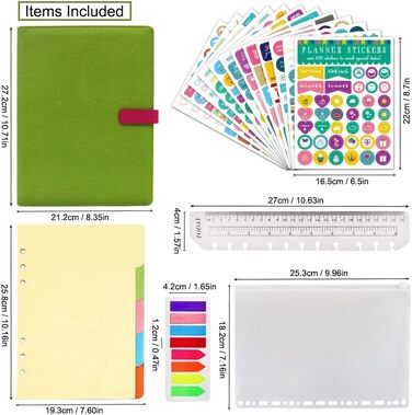 Багаторазовий блокнот з поліуретановим м'яким покриттям, персональний органайзер на 9 кілець з підкладкою для журналу Планувальник 80 аркушів з тримачем для ручки та магнітною застібкою, для офісу, шкільних подорожей, зелений, 5