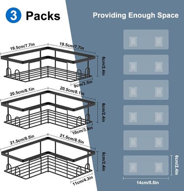 Душова полиця UUlioyer без кута для свердління, водонепроникна та нержавіюча душова полиця, органайзер для полиць у ванній кімнаті з 3 шт. , тримач для шампуню та гелю для душу, чорний (кутова полиця для душу з 3 шт. )