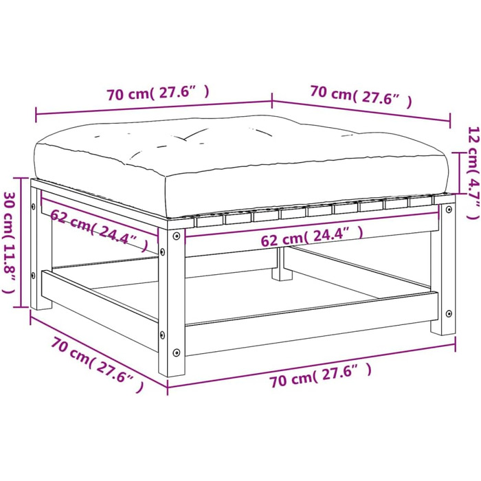 Садовий табурет Homgoday з подушками Масивна деревина Сосна Пуф для ніг Дерев'яний табурет Балкон Садові меблі для балкона Садова тераса