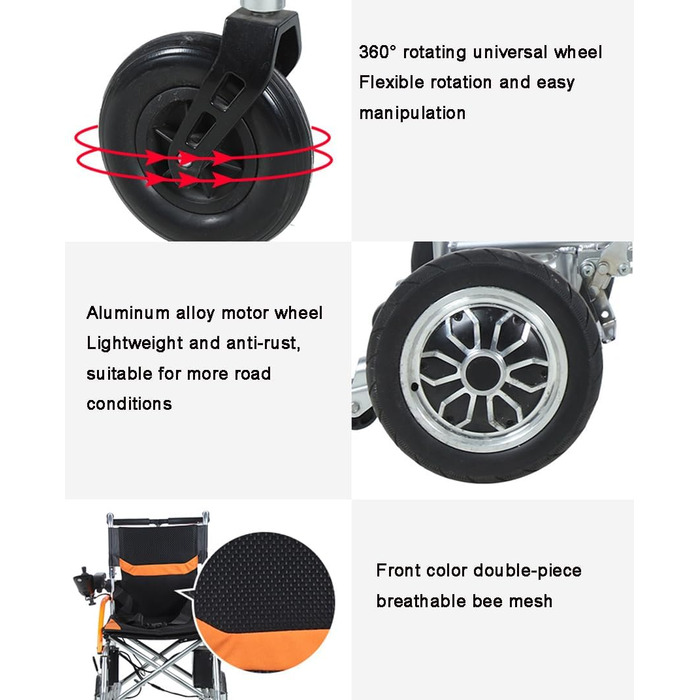Електричний інвалідний візок, електричний чотириколісний ходунок для людей похилого віку, допоміжний пристрій, розбірний, підходить для досліджень на свіжому повітрі, подорожей i