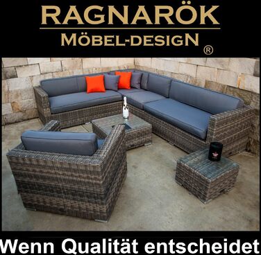 Дизайн меблів Ragnark PolyRattan lounge - Німецький виробник - 8 років ГАРАНТІЯ - Садові меблі, група сидінь, стіл, алюміній, нержавіюча сталь, також двостороннє регульоване крісло, ротанг, натуральна оббивка, сірий