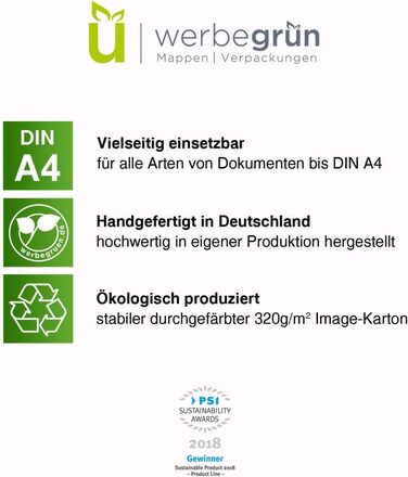 Папка для презентацій Werbegruen A4 біла високої якості Міцний, DIN A4 320 г/м картон Зроблено в Німеччині Слот для візиток Папка-конверт, папка з сертифікатами, папка для документів (коричнева, 100 шт. )