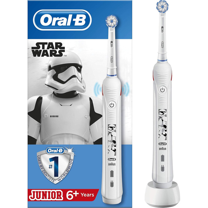 Електрична зубна щітка Oral-B Junior для дітей віком від 6 років, 2 режими чищення для догляду за зубами, Розробка Braun, Star Wars