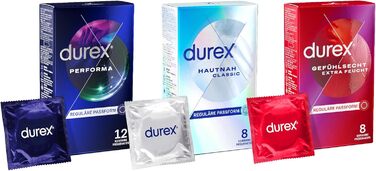 Презервативи Durex Performa 12 шт. - Durex Hautnah Classic 8 шт. - Презервативи Durex Extra Moist 8 шт. - Пробний набір Durex Mix