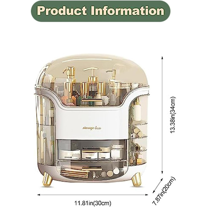 Портативний органайзер для макіяжу JS MOLD Косметична коробка, органайзер для догляду за шкірою Органайзер для ящика для макіяжу великої місткості з пилонепроникною кришкою (білий)