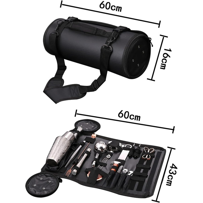 Сумка для зберігання інструментів бармена Дорожня сумка для бармена з набором легко переноситься і зберігається з плечовим ременем для робочих вечірок, бару, дому, приготування коктейлів (без інструментів)