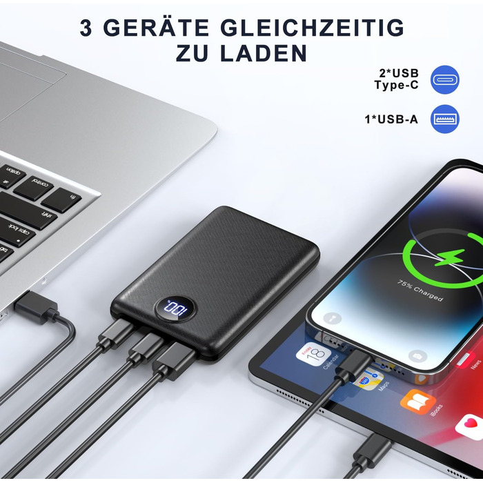 Вт Mini PowerBank 15000mAh (USB-C Input & Output), PD 3.0 QC 3.0 Зовнішні батареї мобільного телефону зі світлодіодним дисплеєм, сумісні з iPhone 16 15 14 13 12 Pro Max та іншими, 22,5