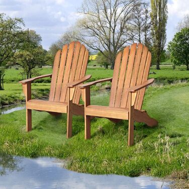 Крісло Adirondack з дерева акації, садове крісло зі спинкою і підлокітниками, дерев'яний стілець в стилі кантрі-будинку, садове крісло вантажопідйомністю до 160 кг, релакс-крісло для балкона, саду, пляжу (натуральне), 4LIFE