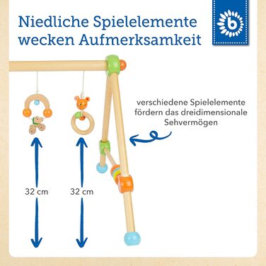 Ремінь безпеки Bieco регулюється по висоті Грати в Арка Дитяче Дерево Грати в Арка Дерев'яна Дитина Грати в трапецію з дерева Дитяча мобільна деревина Центр активності Baby Gym Дерев'яна іграшка Baby Дитячі іграшки (помаранчеві/зелені/сині, одномісні)