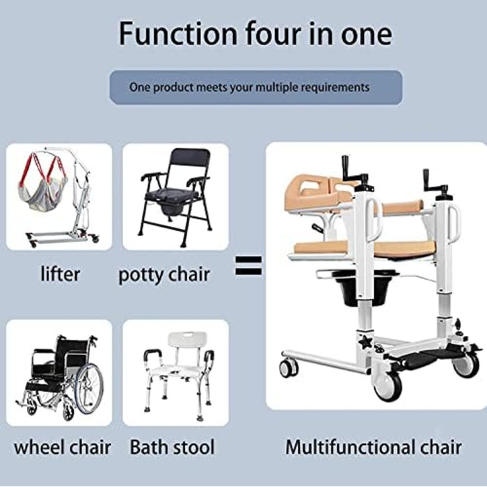 Ліфт для пацієнтів, Крісло для перенесення інвалідного візка для людей похилого віку для дому, Портативна сталева транспортна інвалідна крісло, Допомога при підйомі пацієнта з розділеним сидінням на 180, Горщик Приліжкове крісло для людей похилого віку