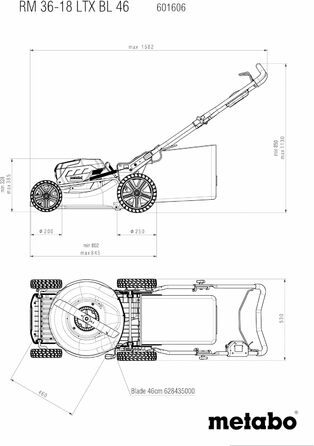 Акумуляторна газонокосарка RM 36-18 LTX BL 46 - 601606850 - 18 В - Акумуляторна газонокосарка з функцією мульчування - Для садів площею до 800 м - Без акумулятора та зарядного пристрою Без акумулятора Одна