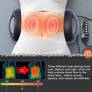 Електричний пристрій для витягування попереку, масажер для спини на талії з динамічною подушкою безпеки, поперековий розтягувач для полегшення болю в спині, 3-рівневі вібрації, теплова терапія від 113 до 149 F (від 45 до 65 C)