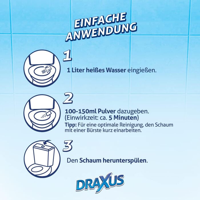 Піна для туалету DRAXUS в упаковці XXL (2,5 кг), надзвичайно сильна, засіб для чищення унітазу потужно видаляє вапняний наліт і накип сечі, надає блиск і свіжий аромат