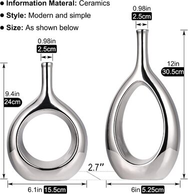 Срібна ваза, блискучий еліпс, маленькі вази, сучасні мінімалістичні срібні вази, декоративні, прикраса для дому, набір керамічних ваз, ідеальна прикраса полиці, камінна полиця, вхідна зона