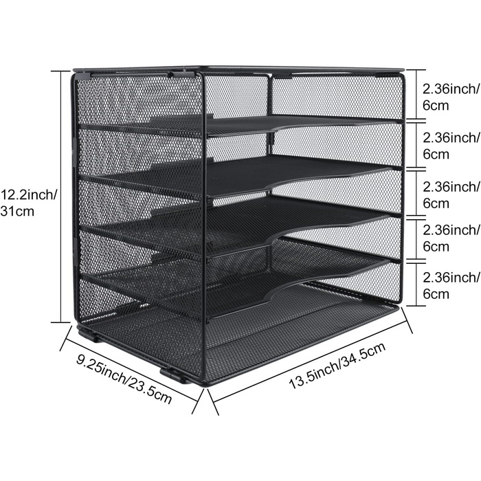 Відділень Алюмінієвий металевий офісний стіл-органайзер Тримач документів Лоток для файлів Тримач журналу Лоток для листів Органайзер для паперових журналів, чорний, 5