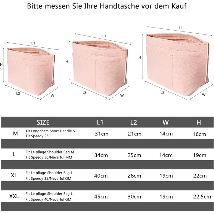 Фетровий органайзер для сумок DongMaple, 13 відділень для жіночих сумок, вставка-органайзер для сумки, рожевий M M рожевий