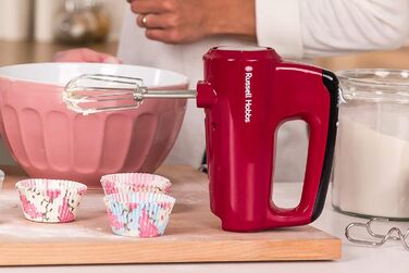 Ручний міксер Russell Hobbs ручний міксер Desire Red (5 рівнів швидкості функція турбо, 2 вінчики для посудомийної машини та гачки для тіста, кнопка виймання, вертикальне паркувальне положення) Ручний міксер 24670-56 Ручний міксер Desire одинарний