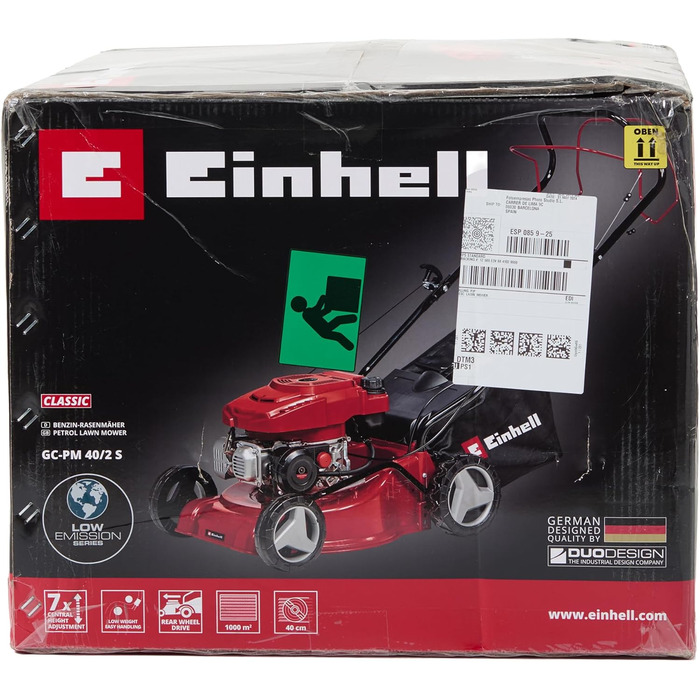 Бензинова газонокосарка Einhell GC-PM 40/2 S (2 кВт, 1-циліндровий 4-тактний двигун OHV, відключається задній привід, 7-ступінчасте центральне регулювання висоти зрізу, травозбірник на 45 л) нова модель без аксесуарів