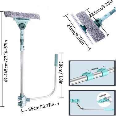 Засіб для миття вікон, засіб для миття вікон з U-подібним кронштейном і подовжувачем, телескопічний і регульований засіб для миття вікон для побутових вікон Aizuoni
