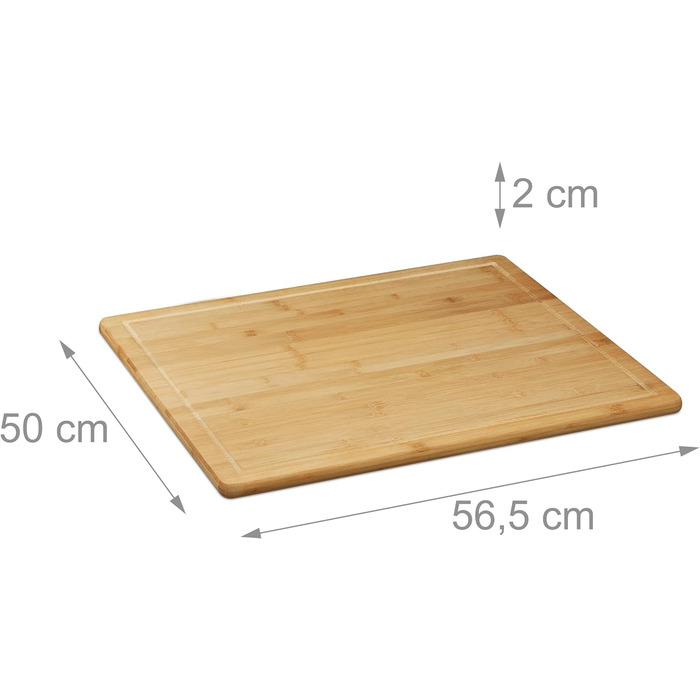 Обробна дошка бамбукова розміром 2 x 56,5 x 50 см, антибактеріальна, є виїмка для соку