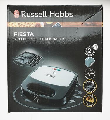 Багатофункціональний прилад Russell Hobbs 3-в-1 бутербродниця, вафельниця, контактний гриль Fiesta (можна мити в посудомийній машині та антипригарні тарілки, розширюються Cake Pop, Mini Donut, Churros) 24540-56 24540-56 Багатофункціональний прилад 3-в-1