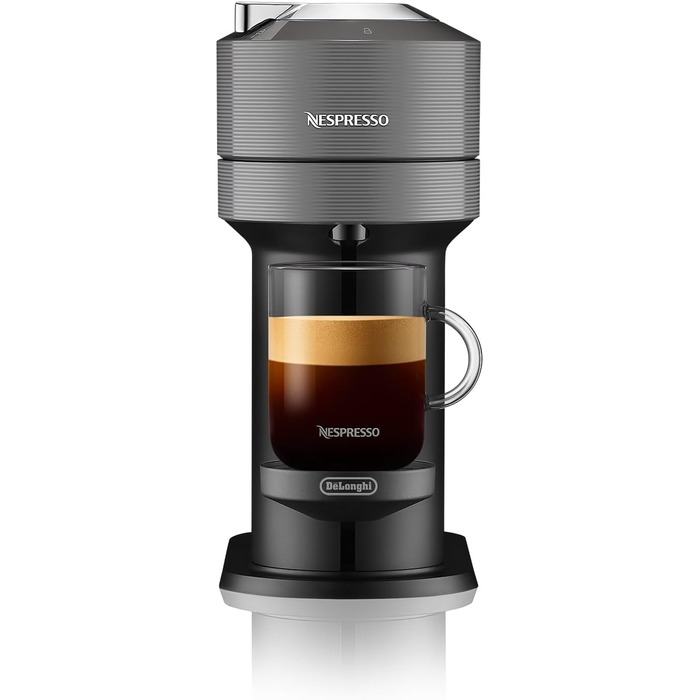 Кавова капсульна машина Nespresso De'Longhi ENV 120.GY Vertuo Next, 1500 Вт, 1,1 л, 42,9 x 14,2 x 31,9 см, сіра без піноутворювача молока