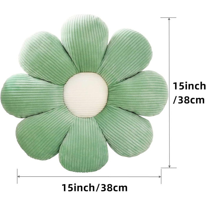 Квіткова подушка, подушка у формі квітки ромашки Мила плюшева подушка для підлоги для спальні, дивана, стільця, прикраси (зелений і білий, 38 x 38 см) 38 x 38 см Зелений/Білий, 2Pcs