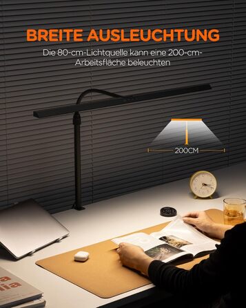 Настільна лампа Tomons Затискна світлодіодна лампа з регулюванням яскравості, настільна лампа для вітальні з пультами дистанційного керування, 24 Вт 80 см приліжкова лампа денного світла для монітора, навчання, офісу, читання