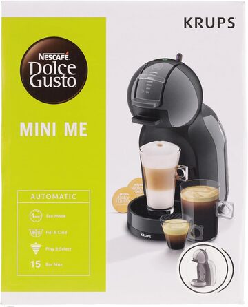 Кавоварка Krups Nescaf Dolce Gusto Mini Me KP123BK та інші напої, автоматична, 0,8 л, сіра/чорна