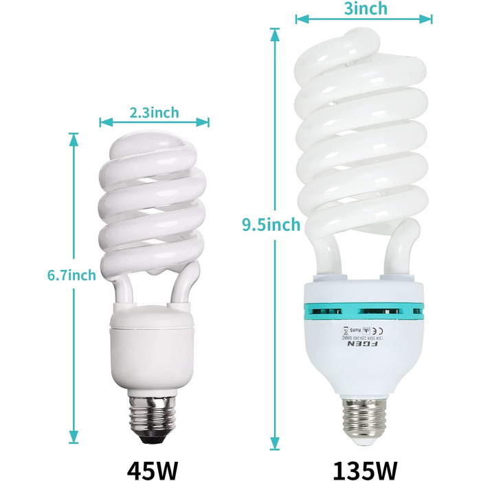 Фотолампа зі штекером E27, Студійне світло FGen Енергозберігаюче освітлення 10000 годин терміну служби для предметної фотографії, фотостудії, фотографії, Softbox 2 шт. и (1 упаковка), 2X135W CFL Photo Lamp 5500K