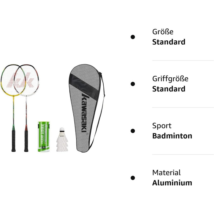 Набір ракеток для бадмінтону Kawasaki Ракетка для бадмінтону Ракетка для бадмінтону професійна з 3 м'ячами для бадмінтону 1 сумка для ракетки 2 ракетки для бадмінтону для тренувань, спорту - батьківський продукт GreenYellow/WhiteRed