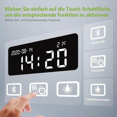 Дзеркало для ванної кімнати з підсвічуванням 100x60см Настінне дзеркало Світлодіодне дзеркало для ванної кімнати з сенсорним вимикачем анти-туман годинник Bluetooth 3 кольори світла Теплий білий Нейтральний білий Холодний білий Світле дзеркало 3 кольори с