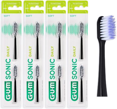 Щоденні змінні насадки для щітки GUM Sonic Daily Sonic Toothbrush/м'яка, мікродисперсна щетина для делікатного, глибокого чищення, щодня / 4 x 2 шт. и (чорні)