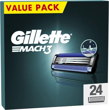 Леза для бритви Gillette Mach3, 12 змінних лез для мокрих бритв чоловічі з 3-кратним лезом (24 шт. и (1 упаковка))