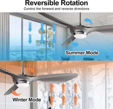 Стельовий вентилятор Reiga з підсвічуванням і пультом дистанційного керування 132 см, стельовий вентилятор з 3 горіхово-коричневими листям, таймер, літо-зимова робота, розумний стельовий вентилятор Alexa для спальні та вітальні (сріблястий)