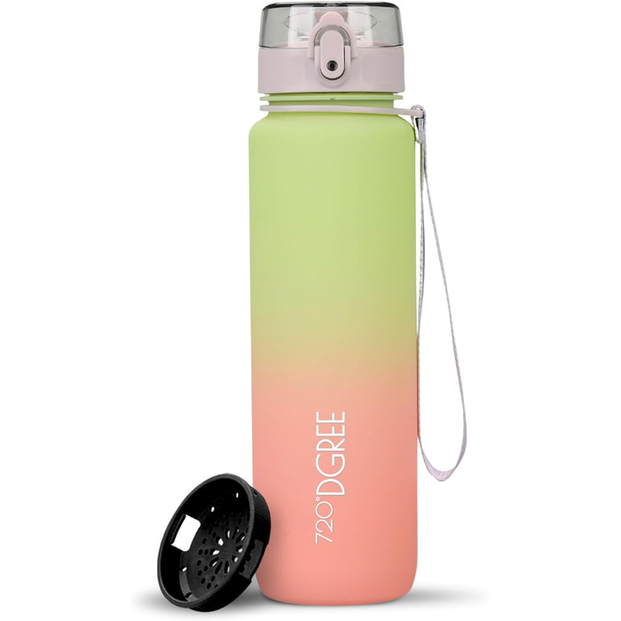 Пляшка для води 720DGREE 1л Sport 'uberBottle softTouch Sieb - Без BPA - Пляшка для води для уні, роботи, фітнесу, велосипеда, активного відпочинку, роботи - спортивна пляшка з тритану - легка, ударостійка, багаторазова (1000 мл, м'ятні рум'яна)