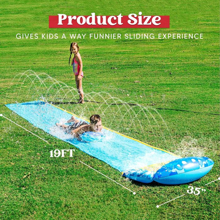 Водна гірка JOYIN 585 см х 90 см Slip and Slide з 1 бодібордом, дитяча водна гірка, літня іграшка з вбудованим розбризкувачем для садового та вуличного використання