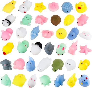 М'які іграшки Mochi Squishy Toys 40 Pcs Moji Fidget Toy, Kawaii Animal Squishies Party Bags Filler Stress Relief Toy для дітей дорослих Різдво Подарунок на День Народження 40 Шматків