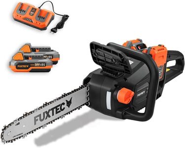 Акумуляторна ланцюгова пила FUXTEC 40В FX-E2KSSET - довжина шини 14 дюймів, 2х20В, вага 4,2 кг, швидкість ланцюга 15 м/с, акумулятор та зарядний пристрій Акумуляторна ланцюгова пила з акумулятором та зарядним пристроєм