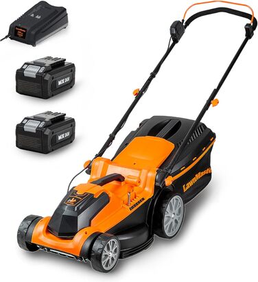 Акумуляторна газонокосарка LawnMaster CLMF2437G 24V Max 2x4.0Ah акумулятор, 37см 300м мульчування 40л, 22-72мм 6-ступінчасте регулювання висоти зрізу