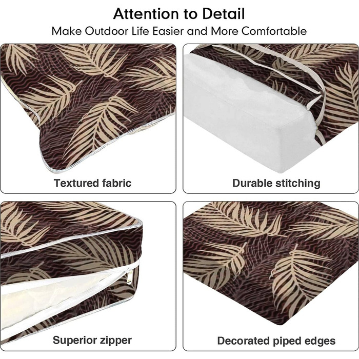 Комплект подушок для сидіння, Подушка меблів для патіо, Листя джунглів, Хвильова структура, Змінна подушка для внутрішніх і зовнішніх стільців і лавок в їдальні в приміщенні та на вулиці, Патіо, Садова подушка10 24'x24'x5'