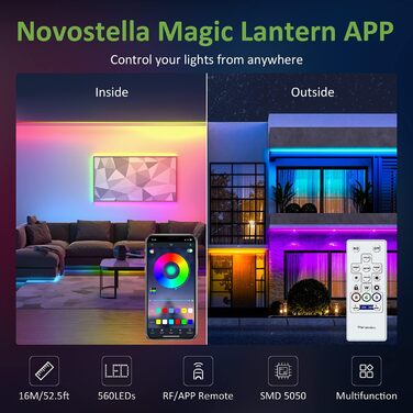 Світлодіодний браслет NOVOSTELLA Outdoor 16M, RGB світлодіодний шланг синхронізується з музикою, світлодіодна стрічка зовнішня водонепроникна, мотузковий світильник із додатком для вулиці, балкона, саду, ялинки, Різдва, весілля, вечірки